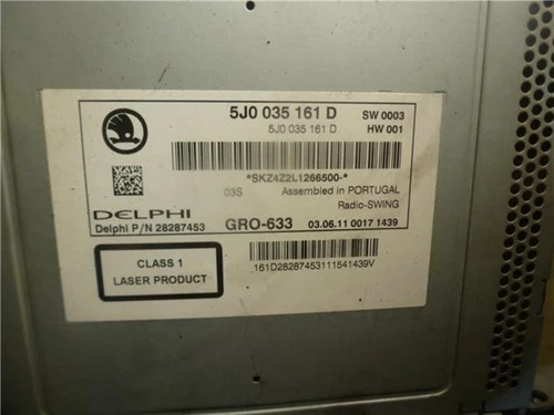 5j0035161d Sistema Audio/Radio Cd para SKODA FABIA (5J2) * 2011 110275 - Imagen 3 de 4