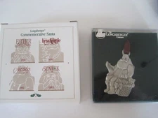LONGABERGER TIE-ON W/ Ribbon & Box Commemorative Santa Pewter 1992
