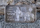 Vintage Prospector Miner burro 1 Oz Fine Silver Bar Nevada Coin Mart
