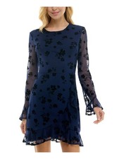B DARLIN Womens Short Dress Navy Lined Long Sleeve Faux-wrap Skirt Juniors 56