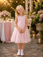 Festliches M&auml;dchen Kleid mit T&uuml;ll ~ Schuleinf&uuml;hrung ~ Hochzeit ~ Gr. 122