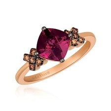 Le Vian 14K Rose Gold Cocktail Ring Red Rhodolite Chocolate Diamonds - Size 7