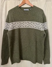 VTG Marconi SzXL 100% Lambswool Green White Fair Isle Snowflake Sweater