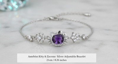 Niedliche Katze Amethyst Armband Zirkonia verstellbar Kupfer Armreif 21 cm 8,2'' Geschenk