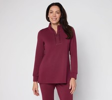Belle by Kim Gravel Women's Top Petite PS ScubaLuxe Sparkle Half-Zip Red A730167