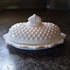 Pristine, Pre-1970, Vintage Fenton Milk Glass Hobnail Covered Butter Dish