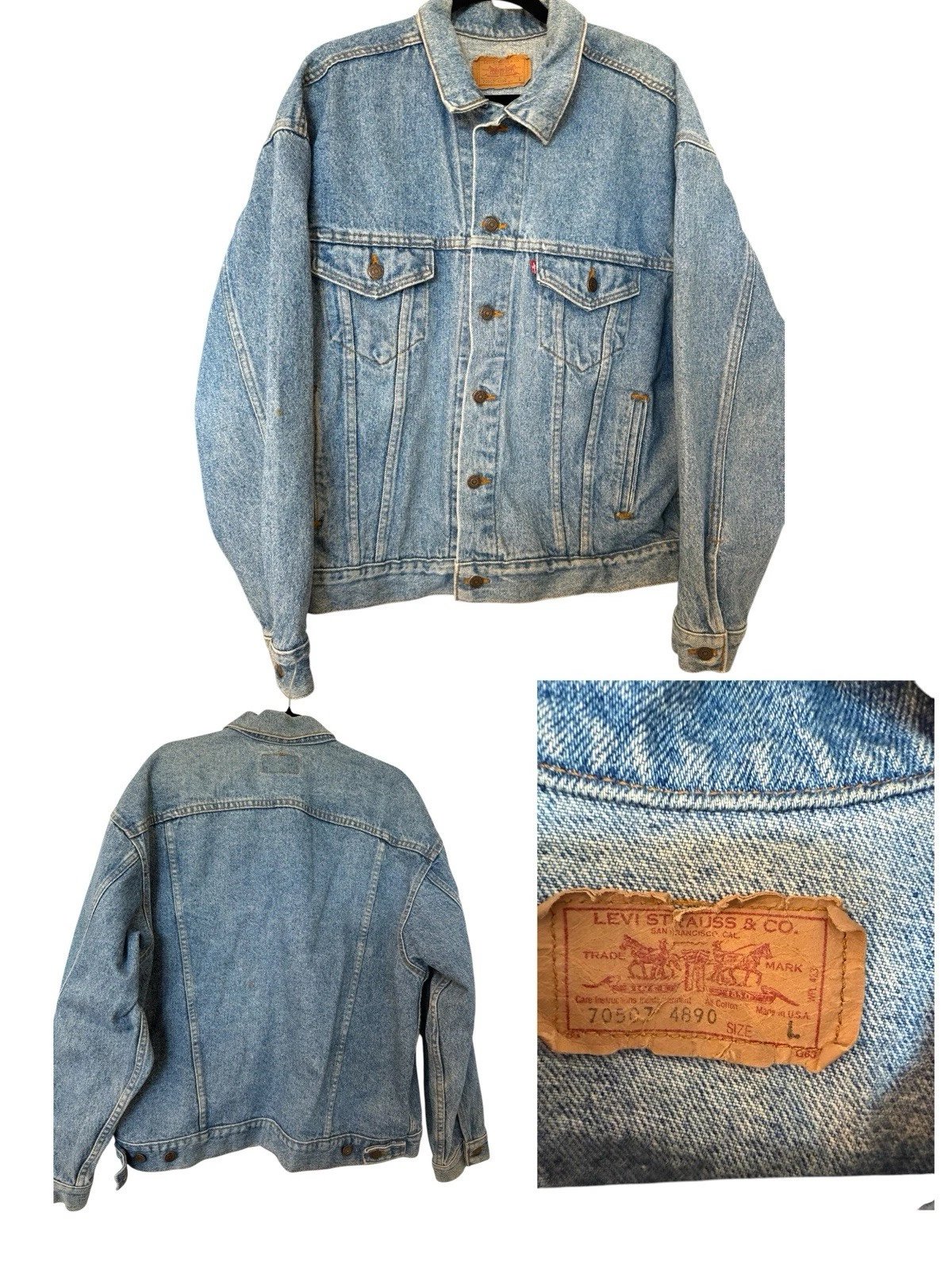 Vintage 90s Levis Denim Mens Sz Large Jean Trucker Jacket 70507-4890 Made In USA