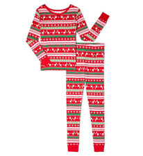 Holiday Time Girls Shirt and Pants Size 8 Red Fairisle Pajama 2-Piece Christmas