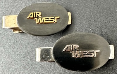 Vintage AirWest Airlines Tie Bar Clip Clasp Pair Howard Hughes Air West