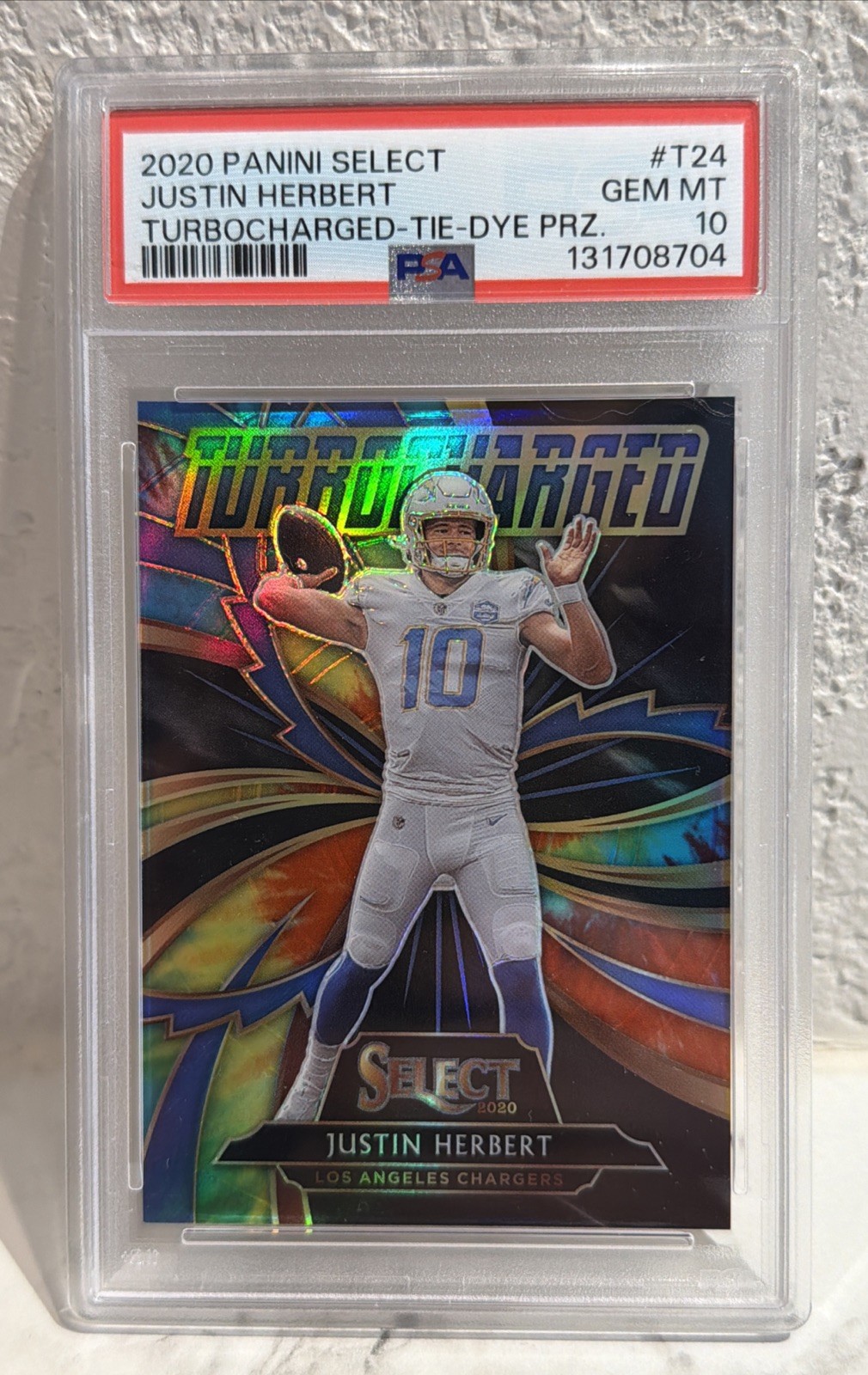 2020 Select #T24 Justin Herbert TurboCharged Tie Dye prizm Rookie PSA 10 Gem /25