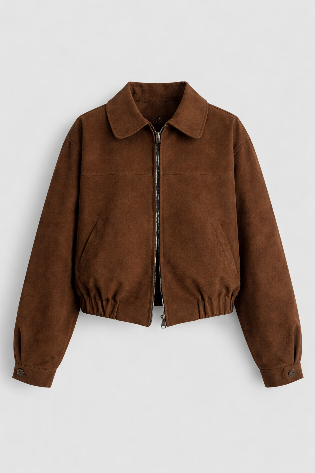 Womens Brown Suede Bomber Jacket Oversized Casual Vintage Style Fall Winter Coat