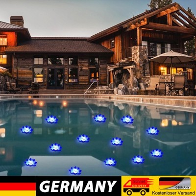 LED Waterproof Floating Lotus Light Flower Lamp Pond Pool Decor (Blue)