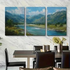 3pcs  Original Mountain River Clouds Perfect Wall Art Canvas Framed 50x70cm