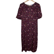 Old Navy Midi Dress Womens XL Purple Floral Puff Sleeve Side Slit Open Back Boho