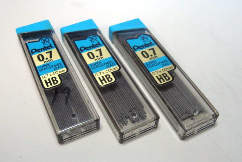 Lot of 3, Pentel Super Hi-Polymer Mechanical Pencil Lead Refill (0.7mm)  (1333c)