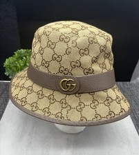 Gucci GG Canvas Logo Jago Leather Bucket Hat ...
