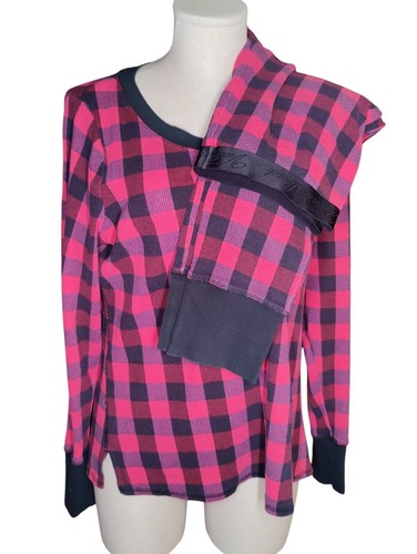 Victoria Secret Waffle Thermal Pink Black Buffalo Check Pajamas 2 Piece Set Sz M - Picture 12 of 12