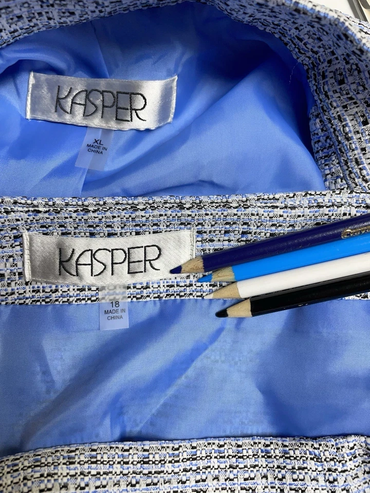 全新 Kasper 裙子套装 18 码 两件套口袋纹理黑色蓝色白色 — 第 2/4 张图片