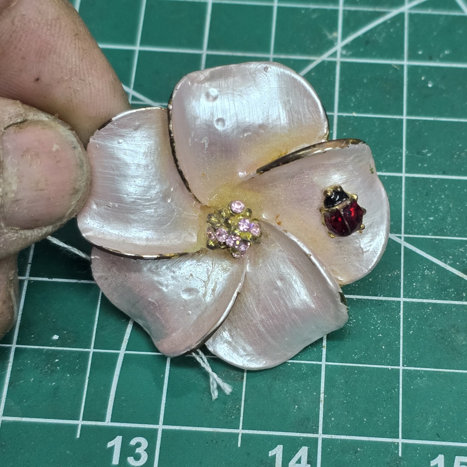 Lady Bug On Pink Flower Pin