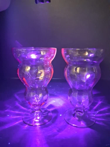 Vintage Pair Pink Depression Glass Sundae Parfait Lido Rose Glow Footed Tumblers