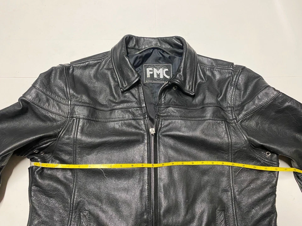 复古 FMC 皮革夹克男式中号黑色摩托车飞行员飞行 — 第 2/4 张图片