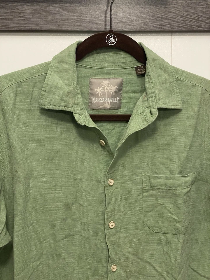 Margaritaville Men's ShortSleeve Button Down Shirt Light Green Green, Size M - Image 2 of 4