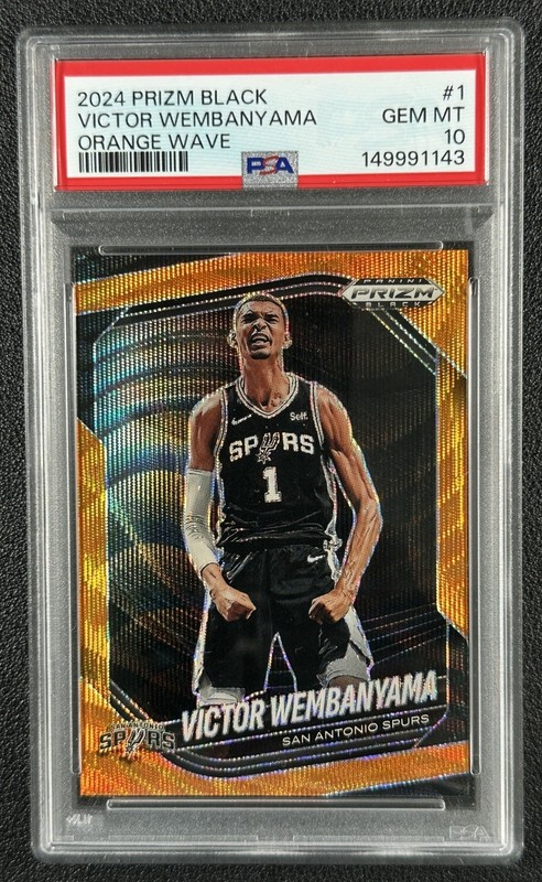 VICTOR WEMBANYAMA PSA 10 2024-25 PANINI PRIZM BLACK #1 ORANGE WAVE 48/60 SPURS