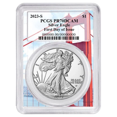 2023-S Proof $1 American Silver Eagle PCGS PR70DCAM FDOI Golden Gate Bridge