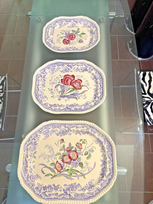 Atemberaubendes viktorianisches Set x3 Copeland Spode ''Mayflower'' abgestufte Platten Sehr guter Zustand