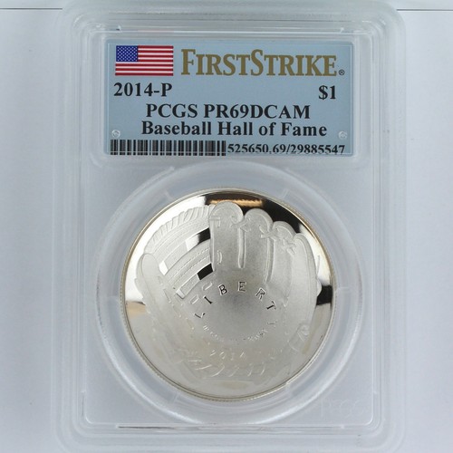 2014-P $1 Baseball Hall of Fame Silver Proof PCGS PR 69 DC First Strike Label - Picture 2 of 4