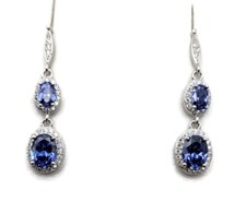 Sterling Silver Oval Cut Blue Sapphire  White Topaz Drop Earrings