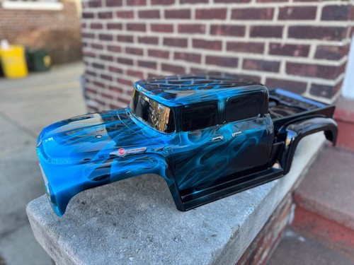 CUSTOM PAINTED RC BODY, KRATON 8S, FORD F-100, CANDY BLUE TRIBAL FLAME MADNESS - Bild 2 von 12