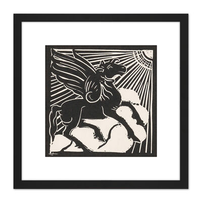 Henri Jonas geflügeltes Pferd Pegasus Fabelwesen quadratisch gerahmtes Wandbild 9 x 9 Zoll