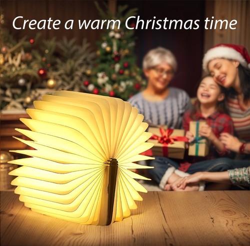 Luce LED Libro Lampada Pieghevole in Legno Magnetica USB Ricaricabile con Telecomando - Foto 2 di 13