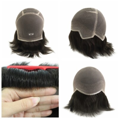 Human Hair Wig French Lace Full Head Wig Hair Replacement Medium Size 6'' Black