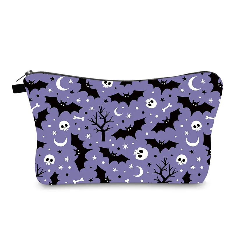 Portable Zipper Makeup Cosmetic Pouch Toiletry Bag - New - Purple Bats