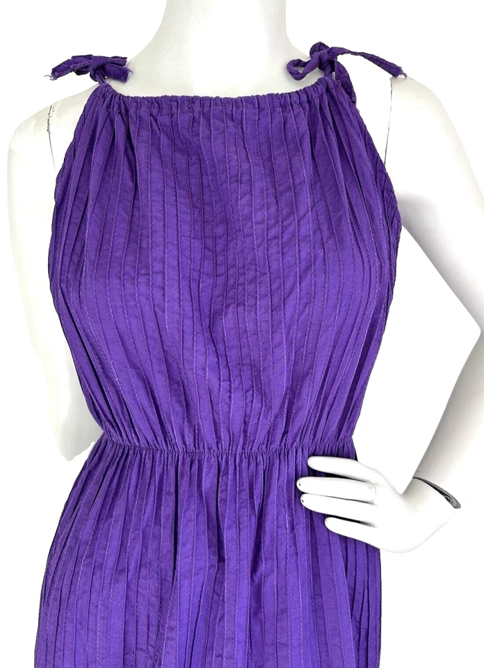 Vestido Artesanal Años 70 Talla Pequeña Boho En Niveles Sin Mangas Boho Hippie Púrpura Foto 4 de 4