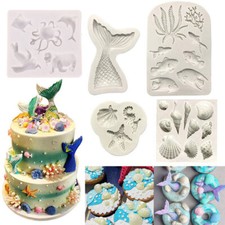 5pcs Mermaid Silicone Cake Decorating Moulds Sea shell  Fondant Chocolate Molds