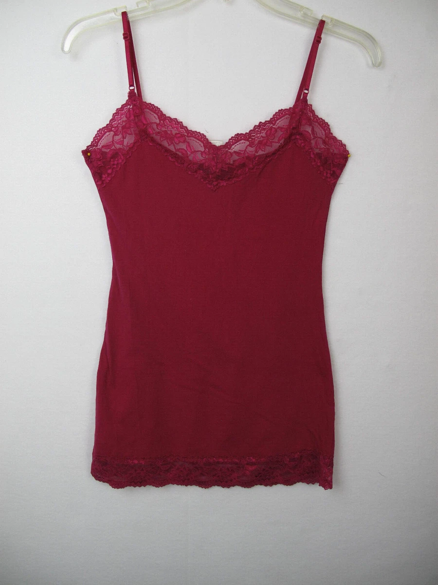 Bozzolo Lace Tank Top Dark Pink Spaghetti Strap Cami V neck Size M ,T- 4