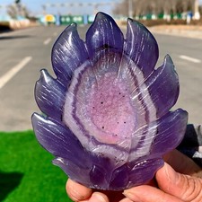 Geoda ágata púrpura natural 160G zorro de nueve colas chakra muestra espiritual