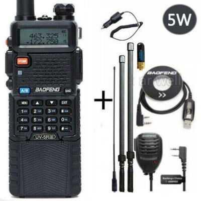 1 SET BAOFENG UV5R III TRI-BAND V/UHF FM HAM TWO-WAY RADIO WALKIE TALKIE 3800MAH