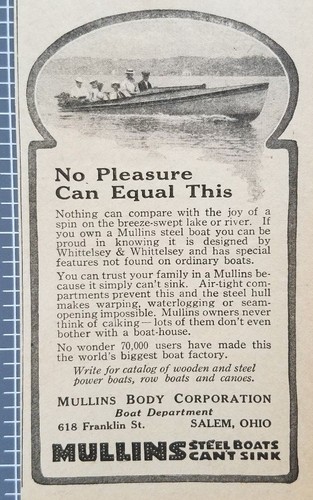 Vintage Print Ad Salem Ohio Mullins Steel Boats Photo Nautical 1920 - Picture 2 of 3