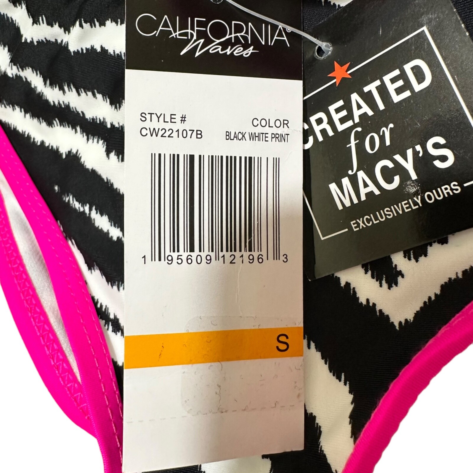California Waves NWT Junior Size S Zebra Print Neon Trim Bikini Bottoms Swimsuit