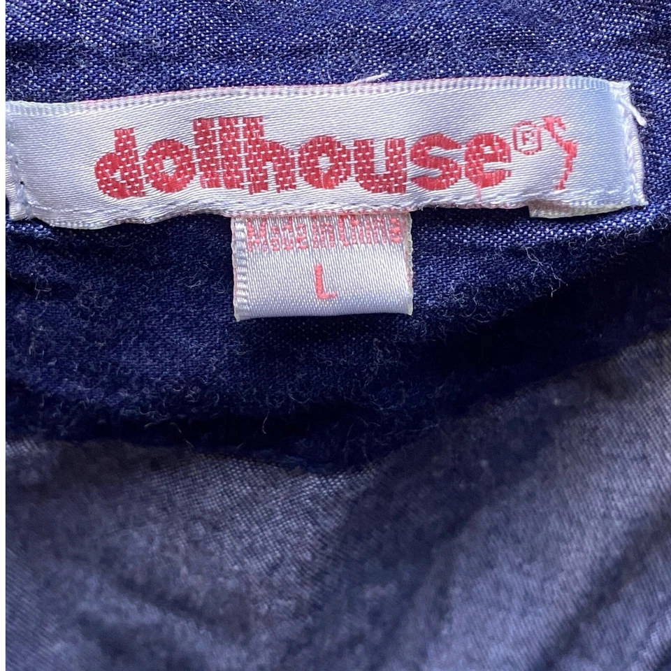 Vestido para casa de muñecas para mujer grande con volantes solero con tiras coqueto espagueti denim azul Foto 3 de 4