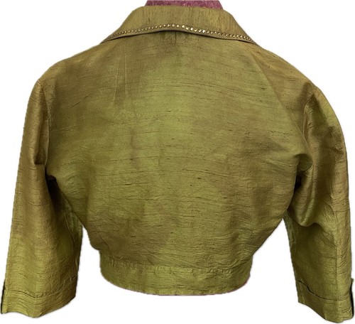 Claudio Arce Women's Silk Green Shrug Cardigan Rhinestone Size M Retail $320 - Picture 2 of 3