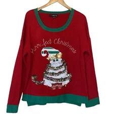 33 Degrees Purr...fect Christmas Red Green Sweaters XXL