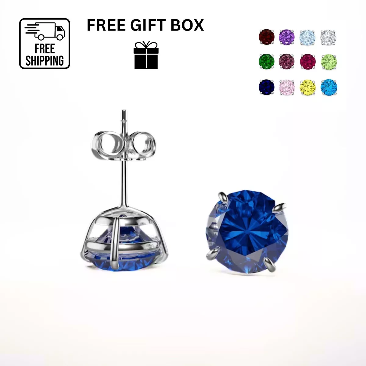Birthstone stud sale earrings white gold