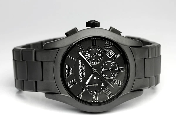 EMPORIO ARMANI MATTE BLACK CERAMIC+SILVER CHRONO+ROMAN NUMERALS WATCH  AR1457 | eBay