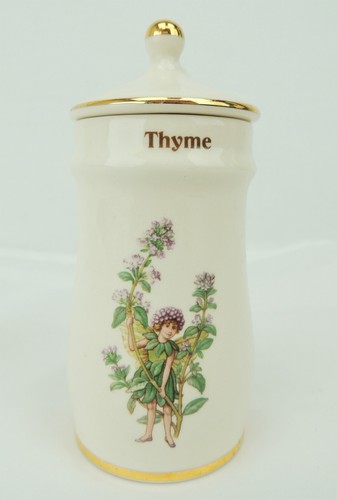 Thyme Flower Fairies Gresham China Herb & Spice Jar & Lid, 11.5cm, Gold Trim - Picture 1 of 5