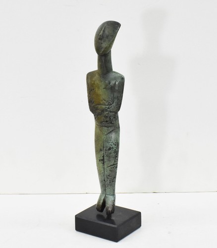 Cycladic Bronze Idol statue on marble base-Ancient Greek Art Abstract Simplicity - Afbeelding 3 van 5